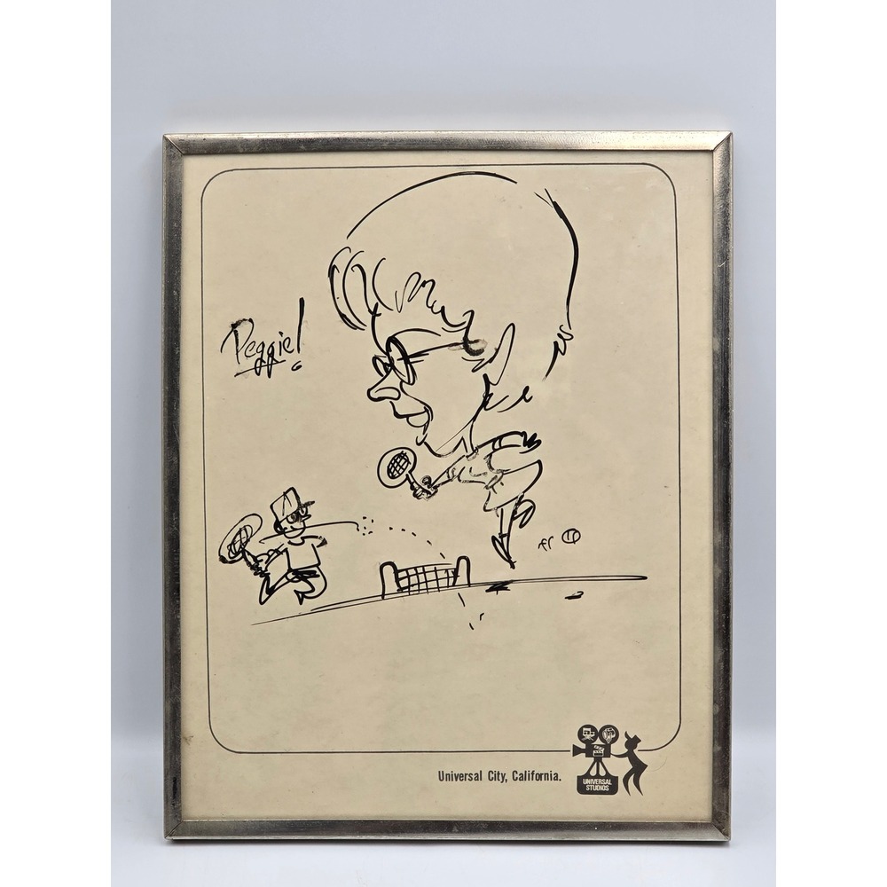 Universal‎ Studios Caricature Art Tennis Theme Peggie 8x10 Silver Good Vintage